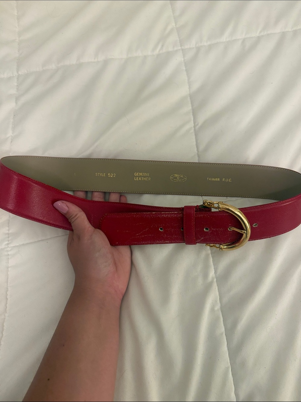 Red Leather Belt with Gold Buckle